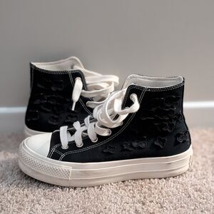 Floral Black and White High-Top Sneakers